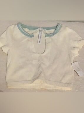 NWT Altar'd State Cream Ribbed Crop Top with Mint Trim